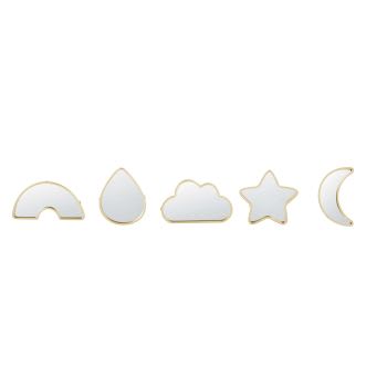 OIA - Goudkleurige spiegels met wolk, regenboog, ster, maan en druppel (x 5) 11 x 7 cm
