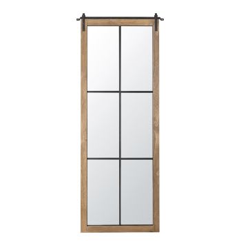 Grand miroir fenêtre rectangulaire en bois de pin et métal noir effet vieilli 74x180
