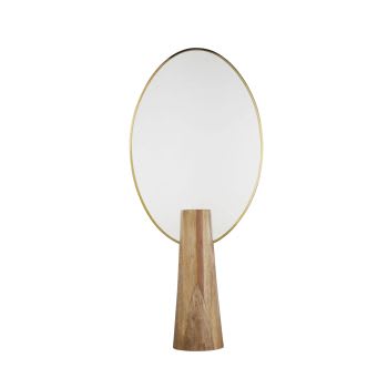 Grand miroir organique en métal doré et pied en bois de manguier 80x179