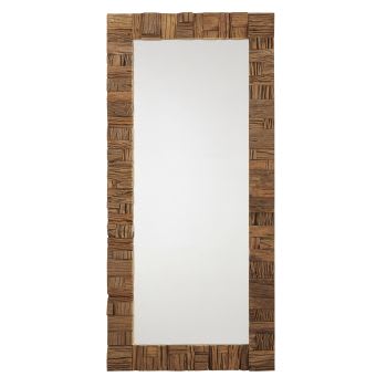 MALINDIA - Grand miroir rectangulaire en bois de manguier gravé 80x170