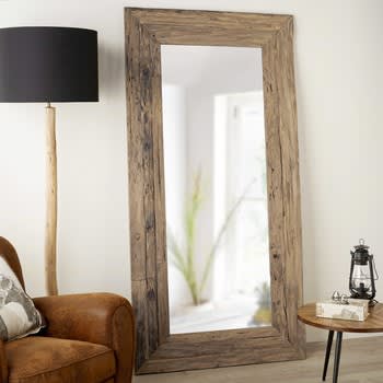Woody - Grand miroir rectangulaire en bois de teck recyclé 100x200