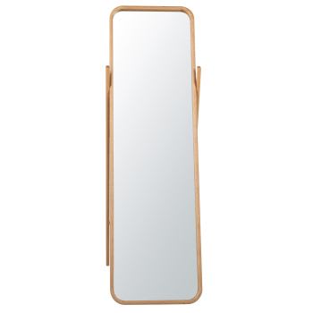 AUBIN - Grand miroir rectangulaire sur pied en bois de chêne beige 54x170