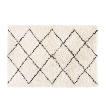 ISMA - Grand tapis style berbère en laine tuftée et coton écrus et noirs 200x300