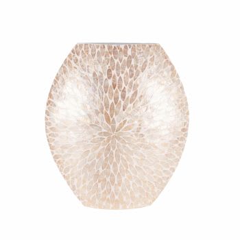 IZALINE - Grand vase en nacre blanc à motifs dorés H44