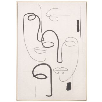 GRETA - Bedrukt linnen doek met abstracte gezichten, zwart, 58 x 80 cm