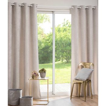 ABBY - Grey and White Eyelet Curtain with Graphic Print 140x270