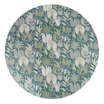 GRIMAUD - Tapete redondo em tecido jacquard com motivo floral azul-esverdeado, cru e bege 200x200