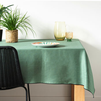 Groen en zwart tafellaken uit gewassen linnen 150 x 250 cm