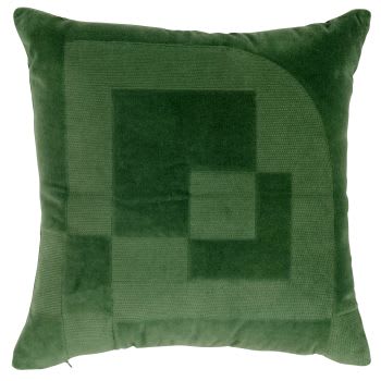 Eldon - Groen kussen met geometrisch borduursel van katoenen fluweel, 40 x 40 cm