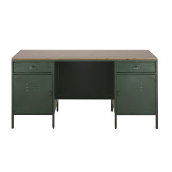 Groene metalen bureau met twee deuren en twee lades