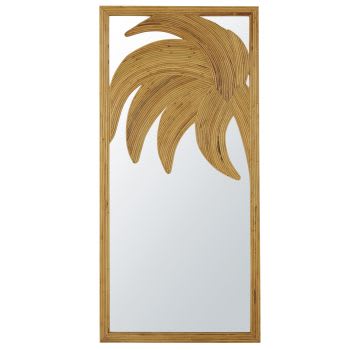VERA - Grote rechthoekige spiegel met palmversiering van rotan, 80 x 170 cm