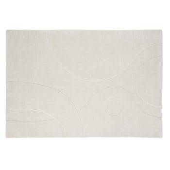 GUADALUPE - Tapete em tecido de lã esculpida, motivos contemporâneos cru 160x230