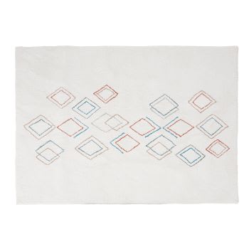 GUANCHA - Tapis tufté main écru motifs losanges multicolores 160x230