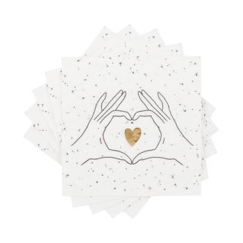AMORE - Lote de 2 - Guardanapos em papel branco, preto e dourado com motivo de coração (x20)