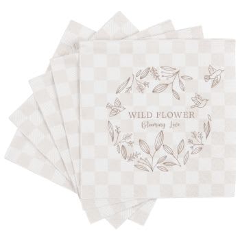 WILD FLOWER - Lote de 4 - Guardanapos em papel com motivos de quadrados em bege e preto (x20)