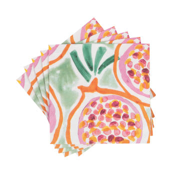 Lote de 4 - Guardanapos em papel com motivos de romãs verdes, laranja e rosa (x20)