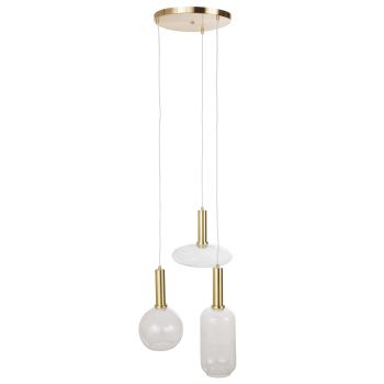 Hängeleuchte mit 3 Lampenschirmen aus Glas und goldfarbenem Metall