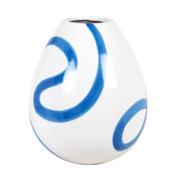 HANA - Ovale vaas van gres, wit en blauw H26