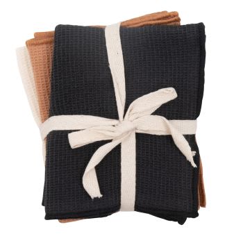 BEDOIN - Handdoek van katoen met honingraat (x3) - bruin/beige/antracietgrijs - 30 x 50 cm