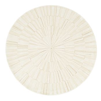 Handgetufteter runder Teppich aus Wolle und Baumwolle, weiß, D180cm