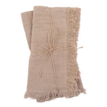 SAPARI - Handtücher aus Baumwollgaze mit Fransen, beige, 45x45cm, Set aus 2