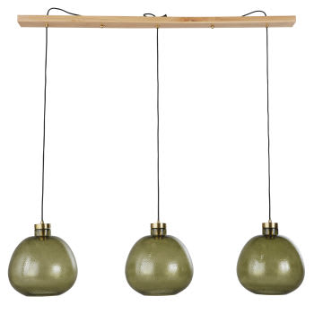 GABRIEL - Hanglamp met drie lampenkappen van gehamerd glas, groen