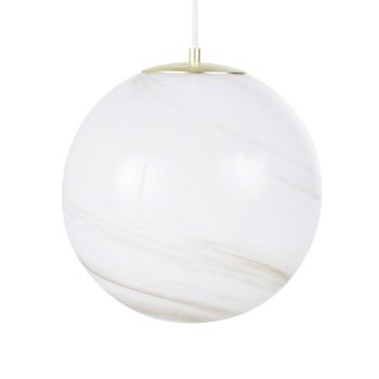 Cybille - Hanglamp van gemarmerd glas met wit textiel snoer