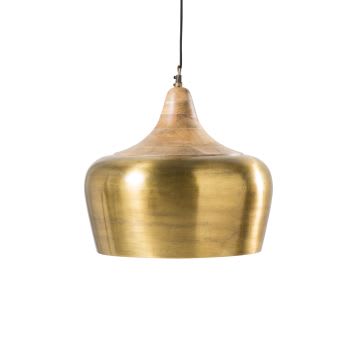 Famara - Hanglamp van goudkleurig metaal en mangohout