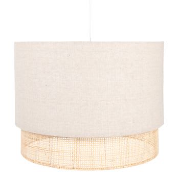 Hanglamp van rotan en grijs katoen