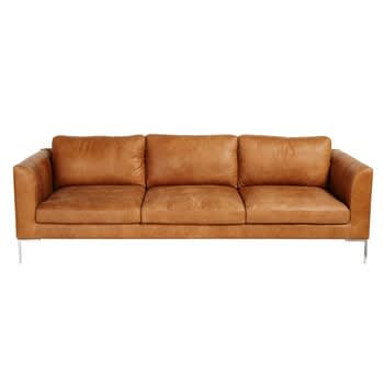 Hayden - 3-Sitzer-Sofa, kamelfarbener Lederbezug