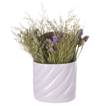 HELMI - Flores secas decorativas de parede e vaso em cerâmica rosa 45x55