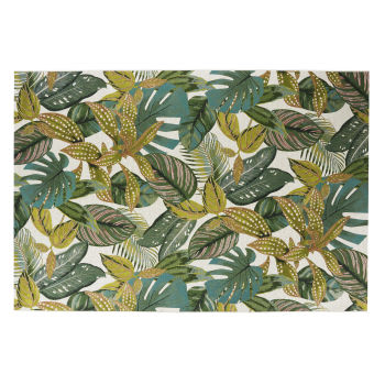 HOANI - Alfombra de tejido jacquard con estampado tropical en color crudo, azul y verde 160 x 230
