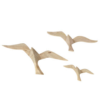 HOEDIC - Decoração de parede com gaivotas de madeira de mangueira talhada (x3)
