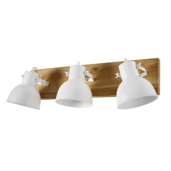 HOEDIC - Eikenhouten staande lamp met 3 lampenkappen uit wit metaal