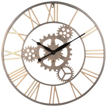 PLANO - Horloge murale à rouages en métal doré D68