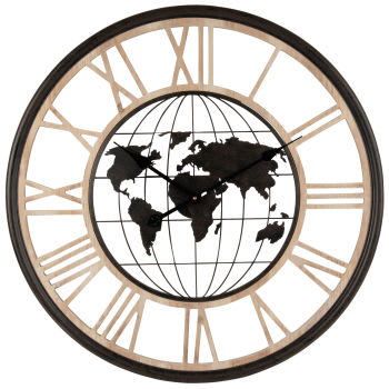 RUSTY - Horloge murale globe terrestre bicolore D70