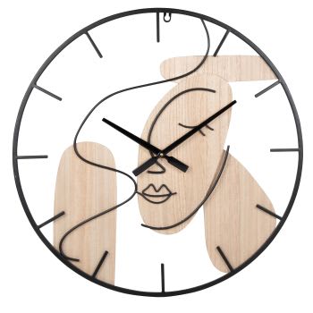 ABBY - Horloge murale visage abstrait beige et noire D60