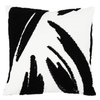 Romy - Housse de coussin blanche à motif brodé bouclettes noires 40x40