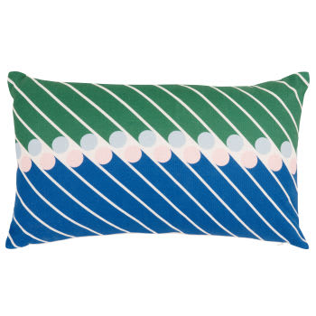 Harrow - Housse de coussin en coton biologique imprimé géométrique bleu, vert et rose 50x30