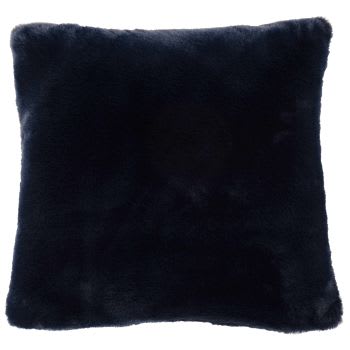 Rabbit - Housse de coussin imitation fourrure bleu foncé