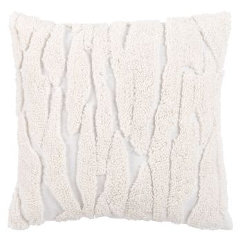 AFSAR - Housse de coussin motif en relief brodé bouclette blanc 40x40