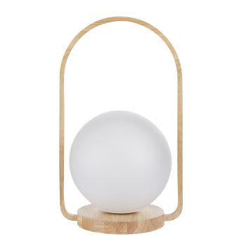 Palomia - Houten tafellamp met glazen bol, lichtbruin