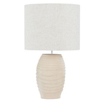Sorelle - Houten tafellamp met golfpatroon en crèmekleurige lampenkap