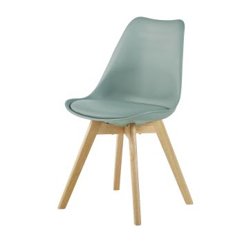 Ice - Chaise style scandinave en polypropylène vert sauge et bois d'hévéa