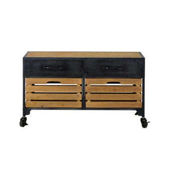 HARMAN - Industrial 4-drawer hallway bench in pine, fir and black metal