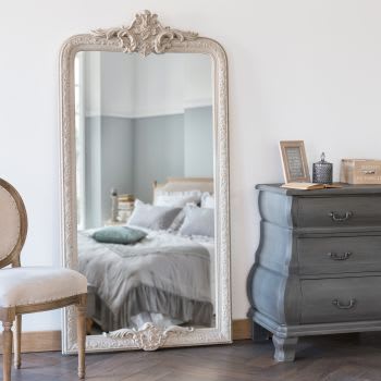 ISIDORE - Grand miroir à moulures en bois de paulownia gris 90x176