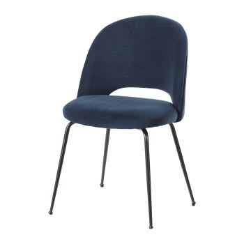 Isys - Chaise en velours bleu foncé et métal noir