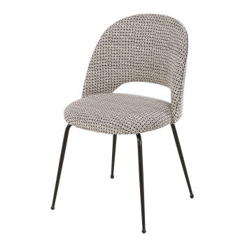 Isys - Stuhl aus mattschwarzem Metall mit schwarz-weiß gemustertem Samtbezug