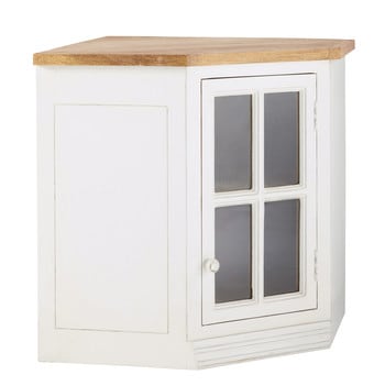 Eleonore - Ivory corner kitchen wall unit with 1 glass door handle on left