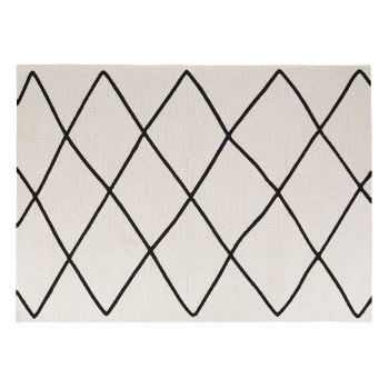 JACALANA - Teppich aus Polypropylen mit geometrischem Muster, ecrufarben und schwarz, 140x200cm